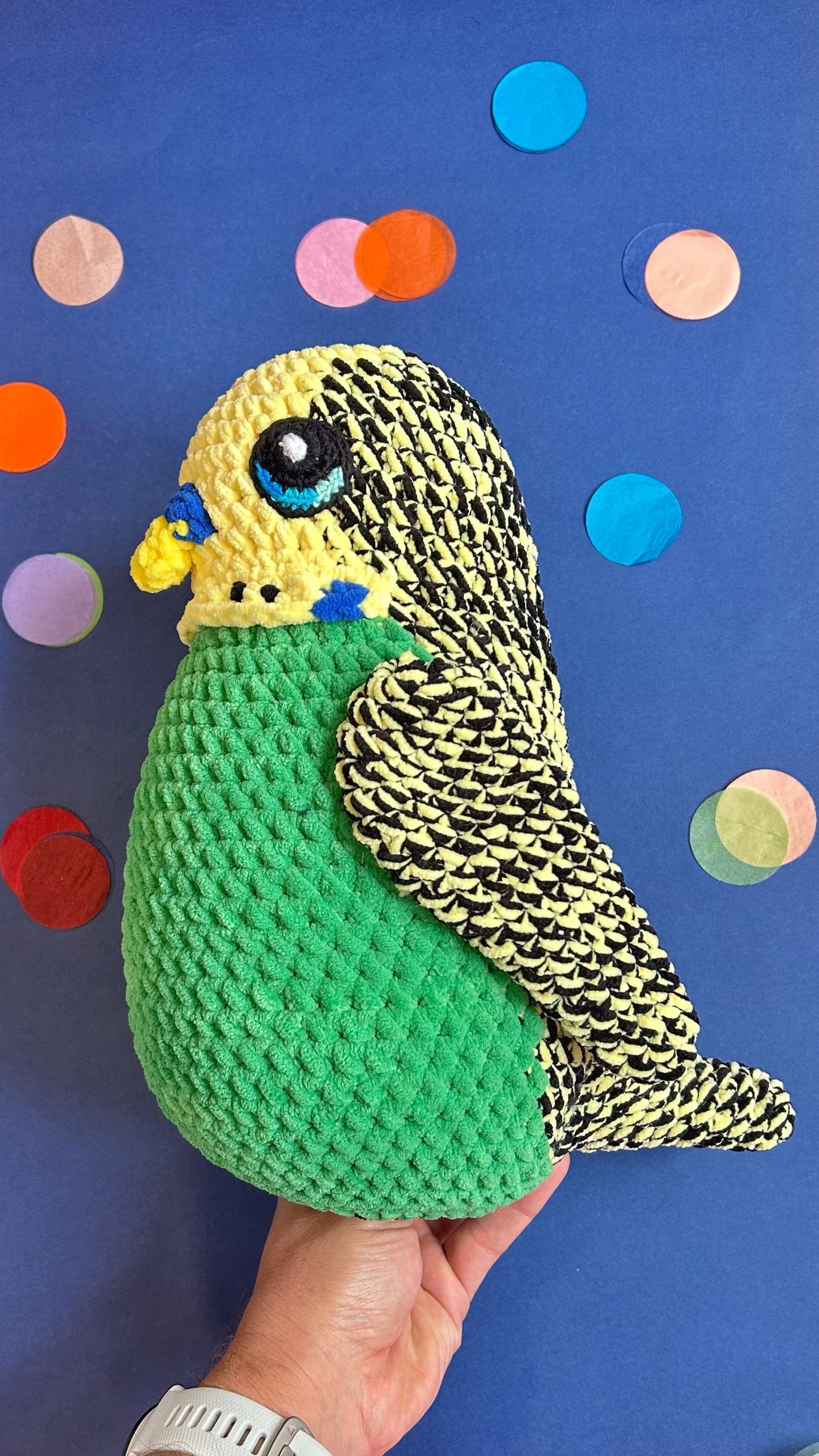 Green and yellow budgie plushie
