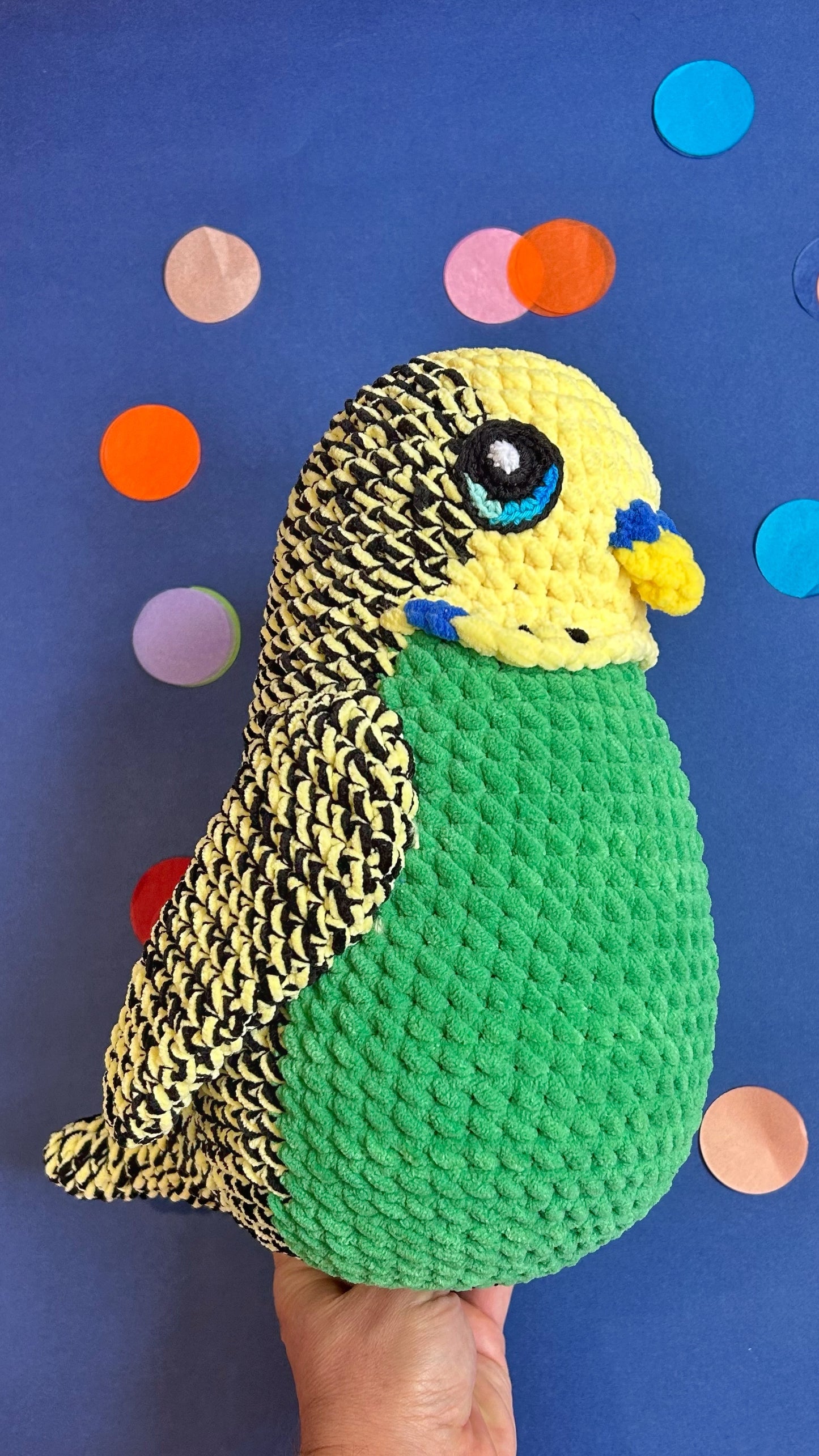 Green and yellow budgie plushie