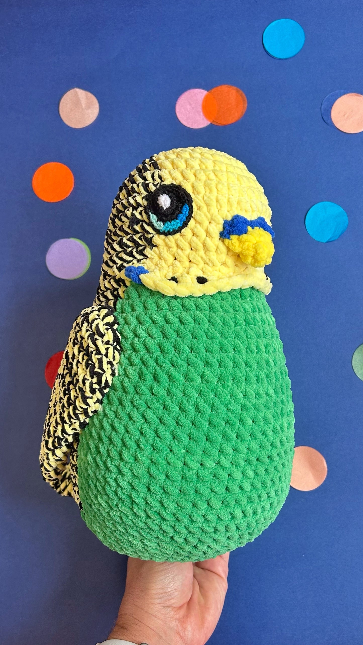 Green and yellow budgie plushie