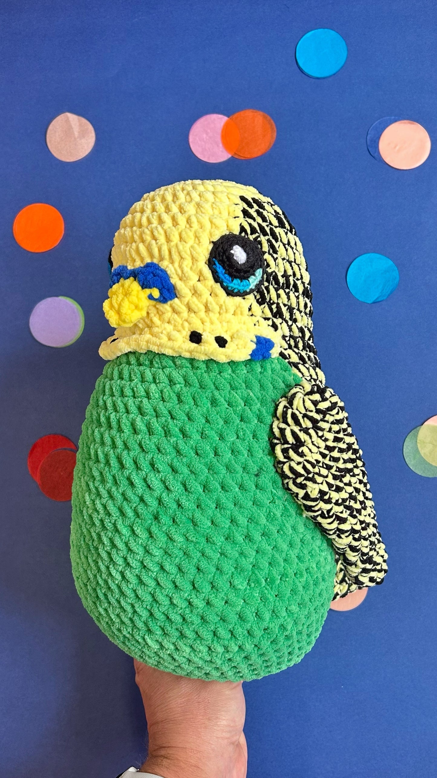 Green and yellow budgie plushie