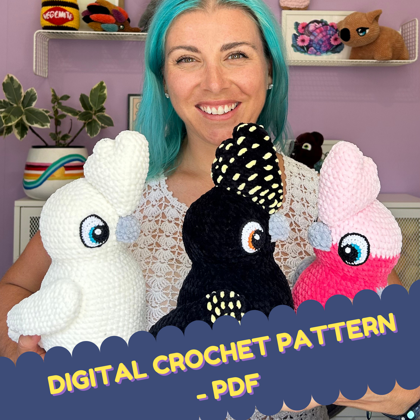 Digital crochet pattern 2 in 1 - Galah / Black Cockatoo