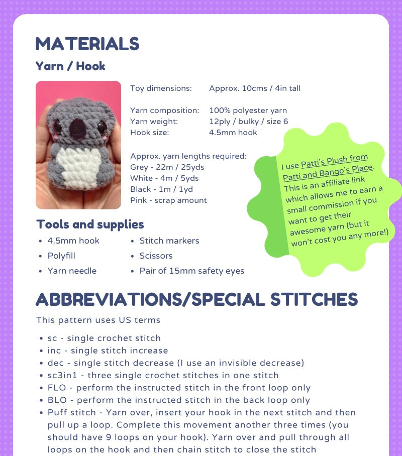 Digital crochet pattern - Pocket Koala