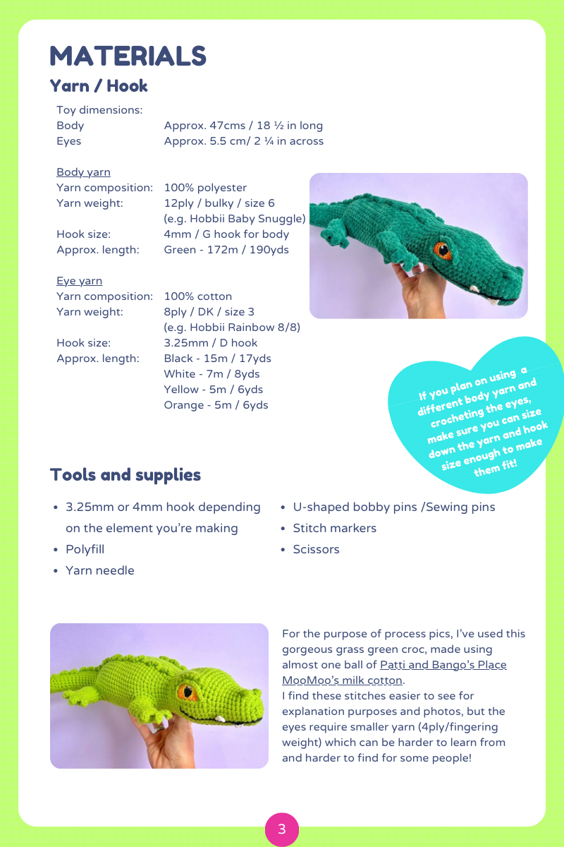 Digital crochet pattern -Crocodile