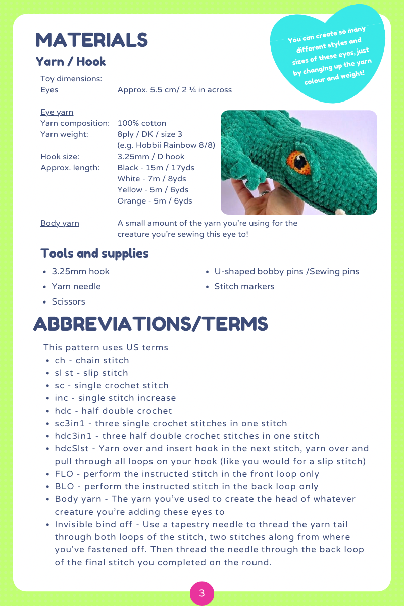 Digital crochet pattern - Reptile eye