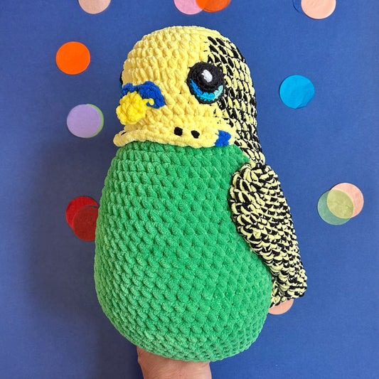 Green and yellow budgie plushie
